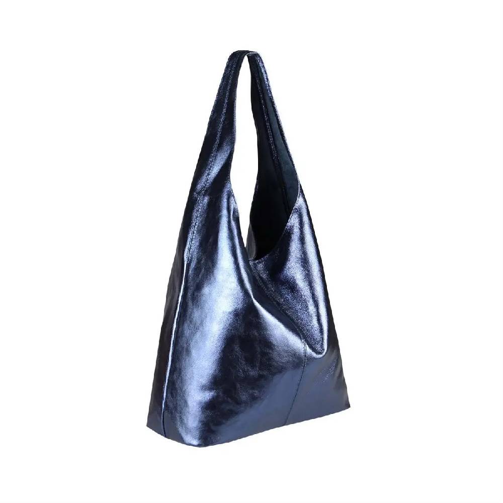 OBC MADE IN ITALY DAMEN LEDER TASCHE METALLIC Shopper Schultertasche Fabrikpreis