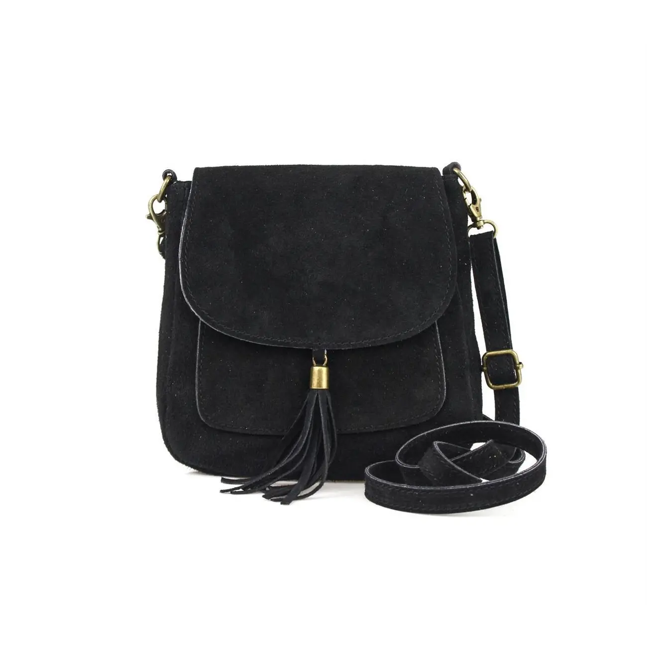 Made in Italy DAMEN LEDER TASCHE Messenger Bag Henkeltasche Wildleder Handtasche Umhängetasche Ledertasche Schultertasche Beuteltasche Fransen Cross-Over Flash Sale