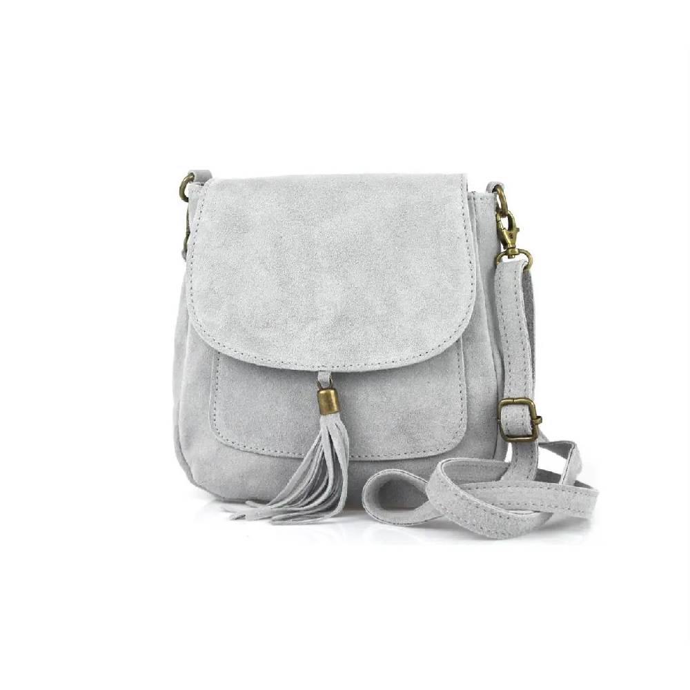 Made in Italy DAMEN LEDER TASCHE Messenger Bag Henkeltasche Wildleder Handtasche Umhängetasche Ledertasche Schultertasche Beuteltasche Fransen Cross-Over Flash Sale