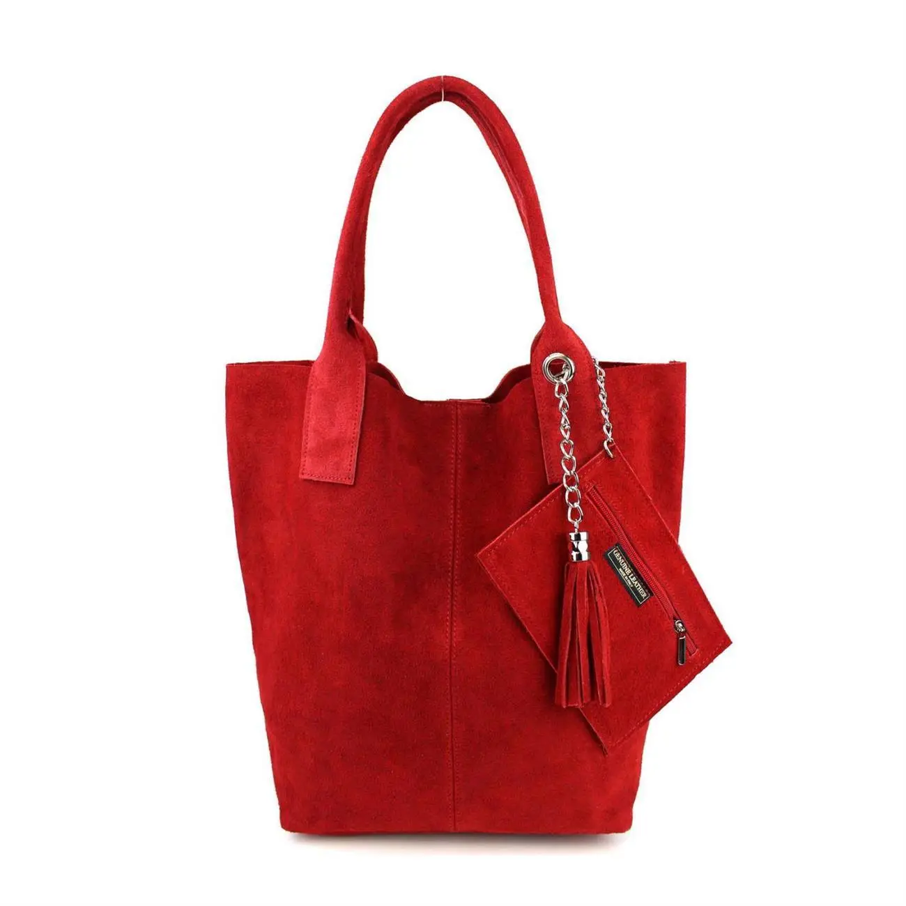 MADE IN ITALY DAMEN XXL LEDER TASCHE Wildleder Shopper Schultertasche + Schmucktasche Cyber Monday
