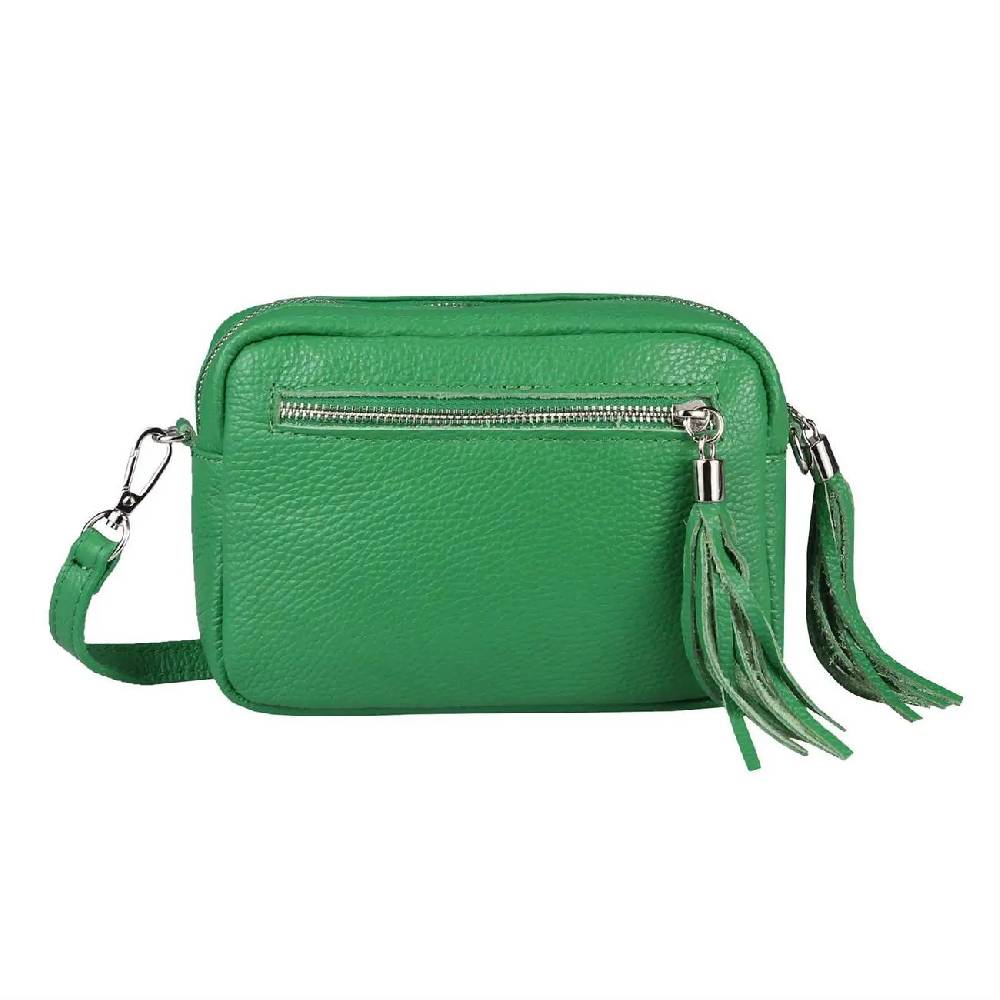 OBC Made in Italy DAMEN LEDER TASCHE Umhängetasche Schultertasche Beuteltasche Cross-Over Cross Bag Glattleder Schmucktasche Fransen Ledertasche Muttertagsangebot