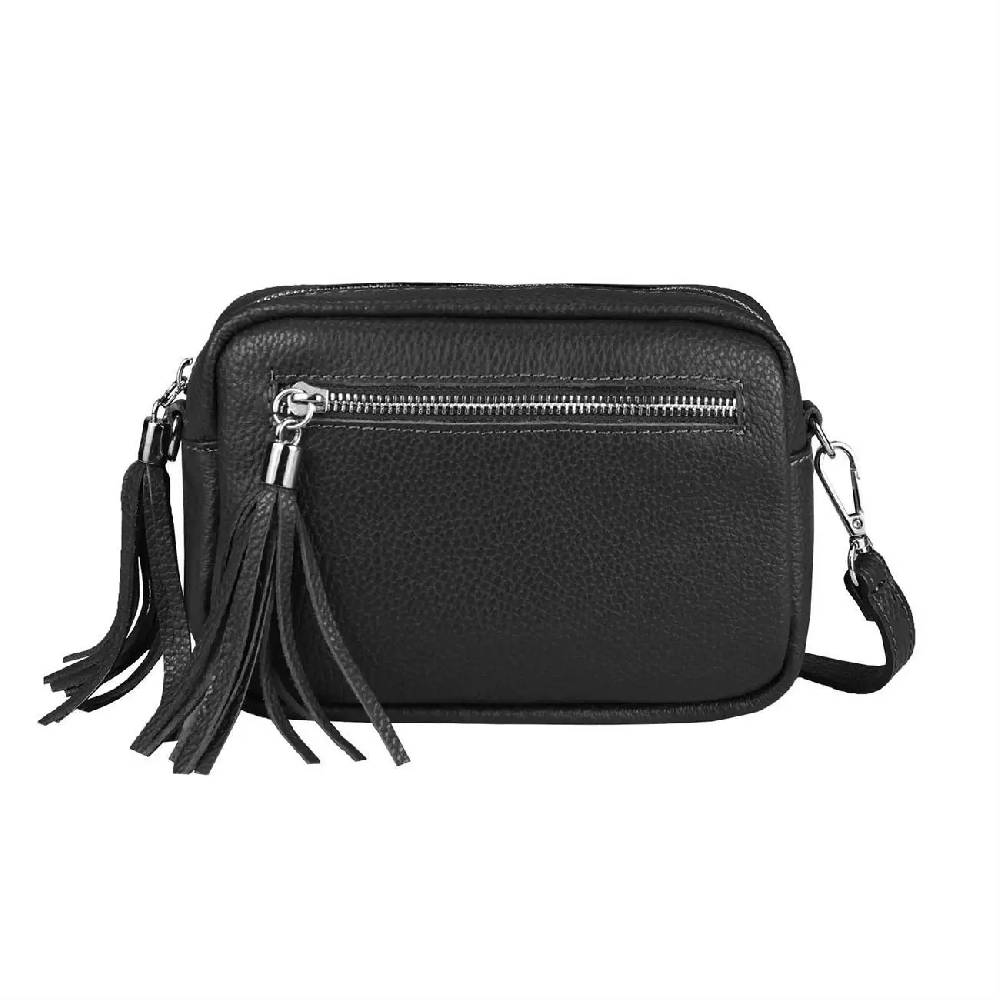 OBC Made in Italy DAMEN LEDER TASCHE Umhängetasche Schultertasche Beuteltasche Cross-Over Cross Bag Glattleder Schmucktasche Fransen Ledertasche Muttertagsangebot