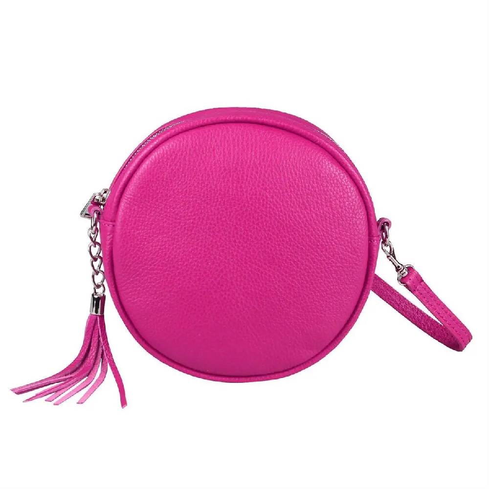 OBC Made in Italy Damen ECHT Leder Tasche Crossbody Runde Schultertasche City Bag Crossover Umhängetasche Clutch Ledertasche Damentasche Minibag Lagerräumung