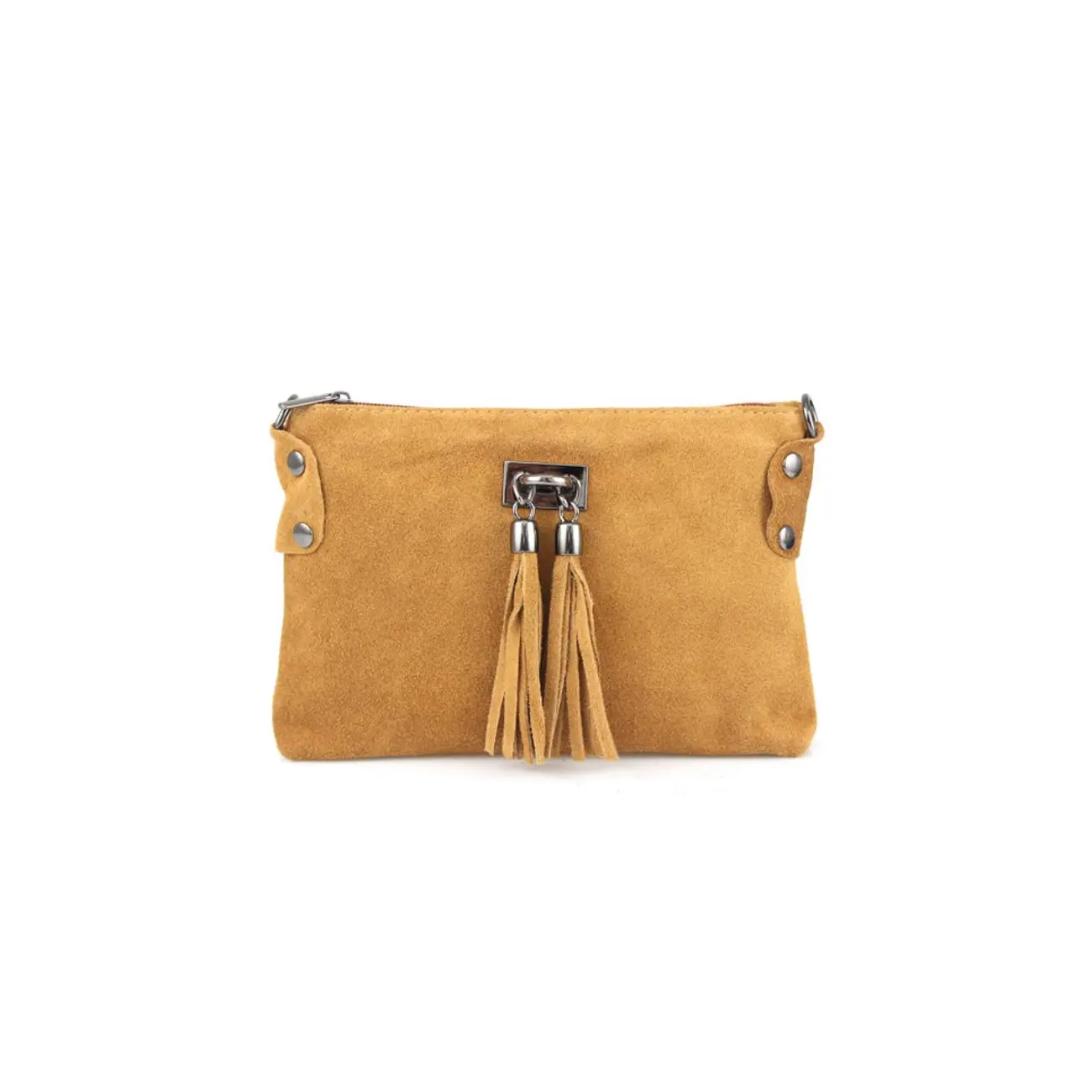 Made in Italy DAMEN LEDER Clutch TASCHE Wildleder Handtasche Umhängetasche Ledertasche Schultertasche Beuteltasche Fransen Cross-Over Heißer Verkauf