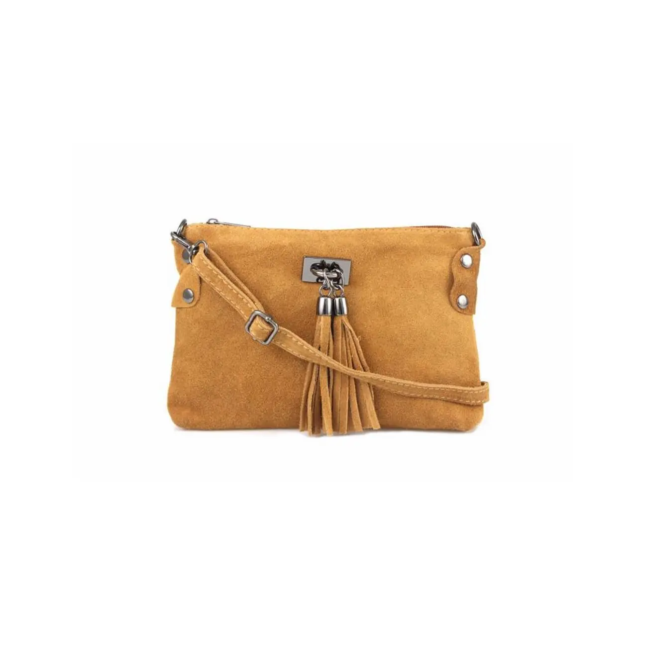 Made in Italy DAMEN LEDER Clutch TASCHE Wildleder Handtasche Umhängetasche Ledertasche Schultertasche Beuteltasche Fransen Cross-Over Heißer Verkauf