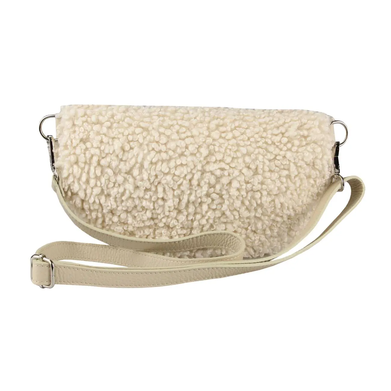 OBC Made in Italy Damen Teddyfell Tasche Leder Jeans Plüsch Bauchtasche Hüfttasche Schultertasche Bodybag Umhängetasche Crossbody Teddyplüsch Handytasche Crossbag Gürteltasche Tägliche Deals