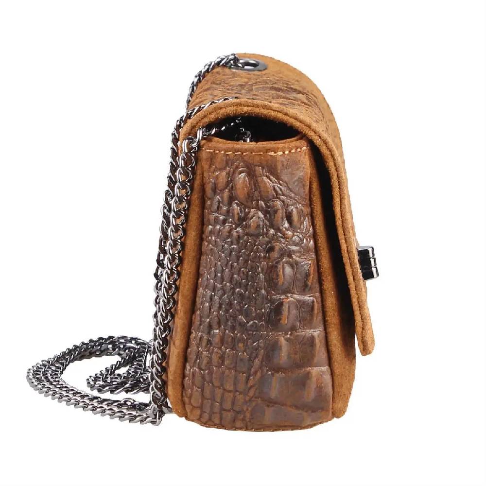 Made in Italy Damen Leder Tasche Kroko-Prägung Kette Henkeltasche Clutch Wildleder Handtasche Ledertasche Schultertasche Riesige Ersparnisse
