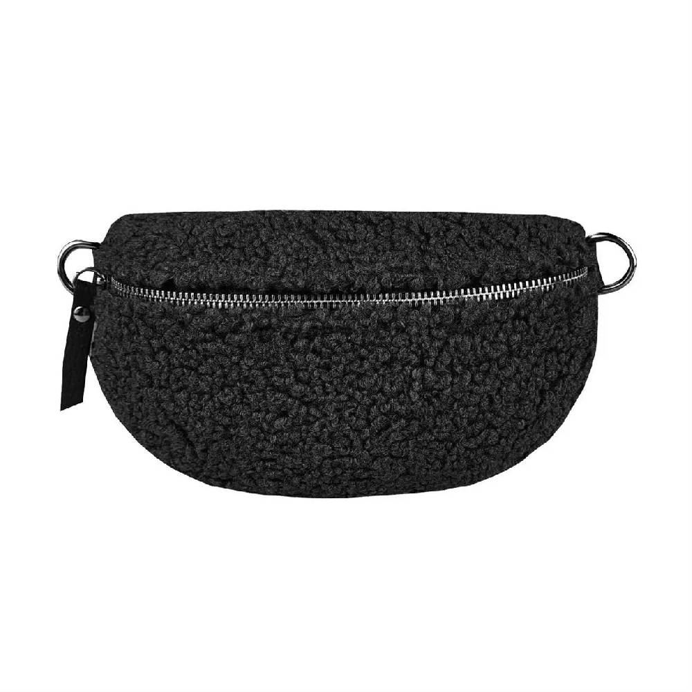Made in Italy DAMEN LEDER Gürteltasche Crossbody Teddyfell Bauchtasche Hüfttasche Kunstfell Umhängetasche Brusttasche CrossOver Bodybag Schultertasche Teddy Pelz Fell Plüsch Letzte 2 Tage