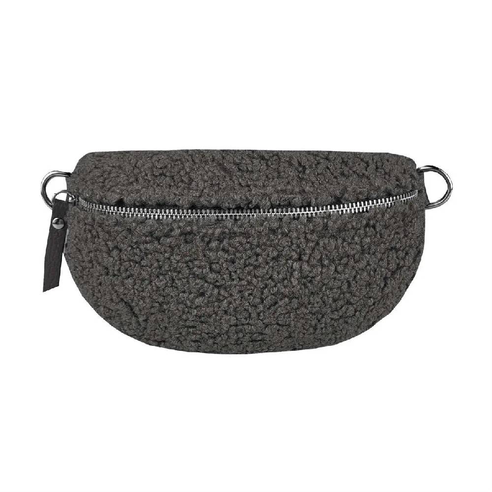 Made in Italy DAMEN LEDER Gürteltasche Crossbody Teddyfell Bauchtasche Hüfttasche Kunstfell Umhängetasche Brusttasche CrossOver Bodybag Schultertasche Teddy Pelz Fell Plüsch Letzte 2 Tage
