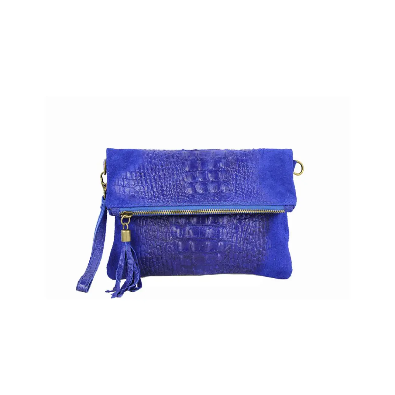 OBC Made in Italy DAMEN echt LEDER Clutch TASCHE Kroko Wildleder Handtasche Umhängetasche Ledertasche Schultertasche Fransen Cross-Over Bis zu 60% Rabatt