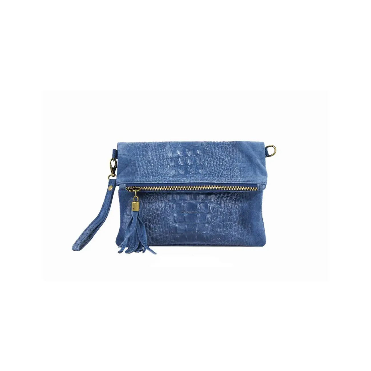 OBC Made in Italy DAMEN echt LEDER Clutch TASCHE Kroko Wildleder Handtasche Umhängetasche Ledertasche Schultertasche Fransen Cross-Over Bis zu 60% Rabatt