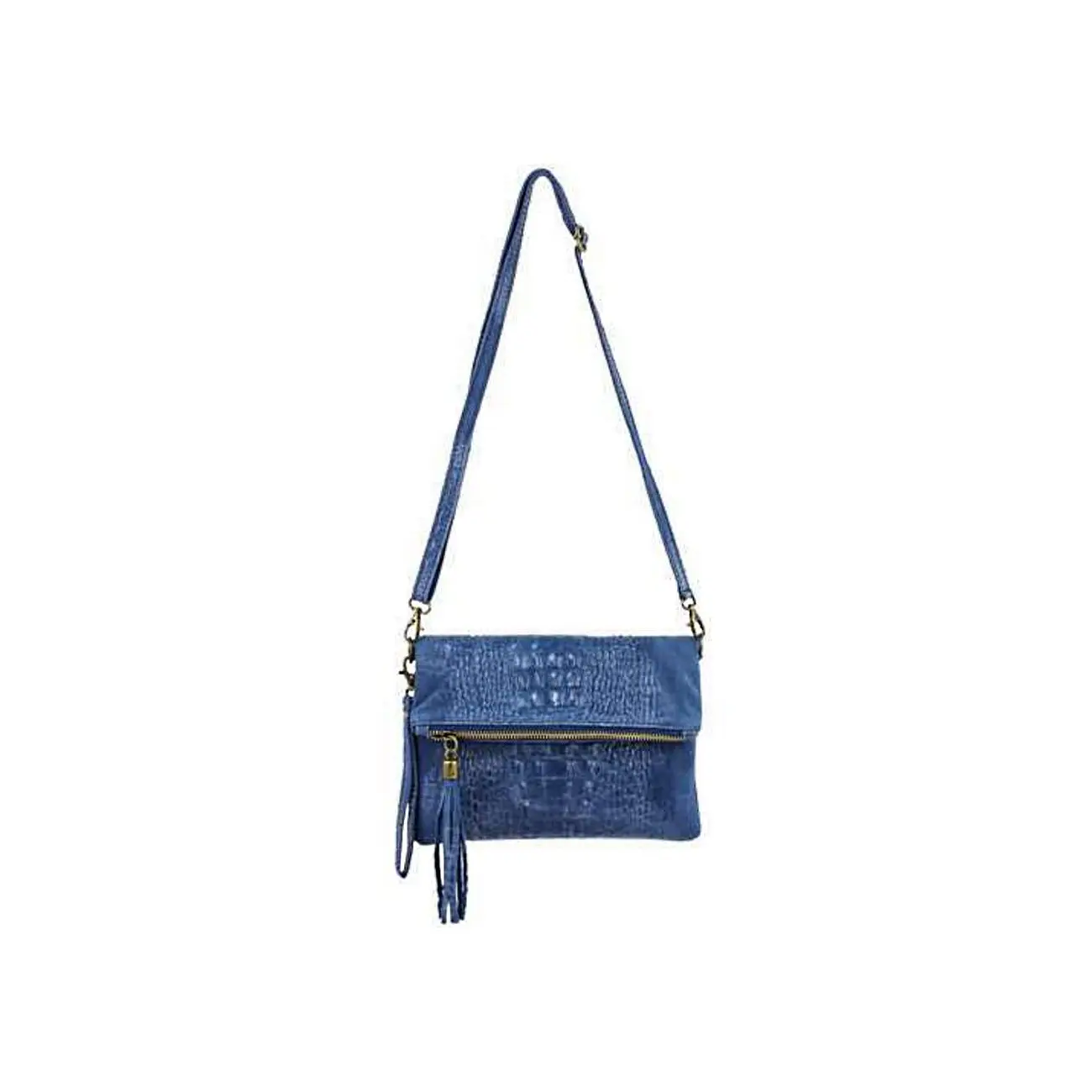 OBC Made in Italy DAMEN echt LEDER Clutch TASCHE Kroko Wildleder Handtasche Umhängetasche Ledertasche Schultertasche Fransen Cross-Over Bis zu 60% Rabatt