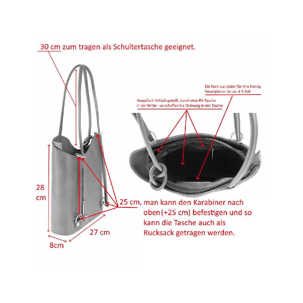 ITALY DAMEN LEDER HANDTASCHE RUCKSACK Umhängetasche Schultertasche Shopper Henkeltasche Ledertasche Backpack Lederrucksack Nur für heute