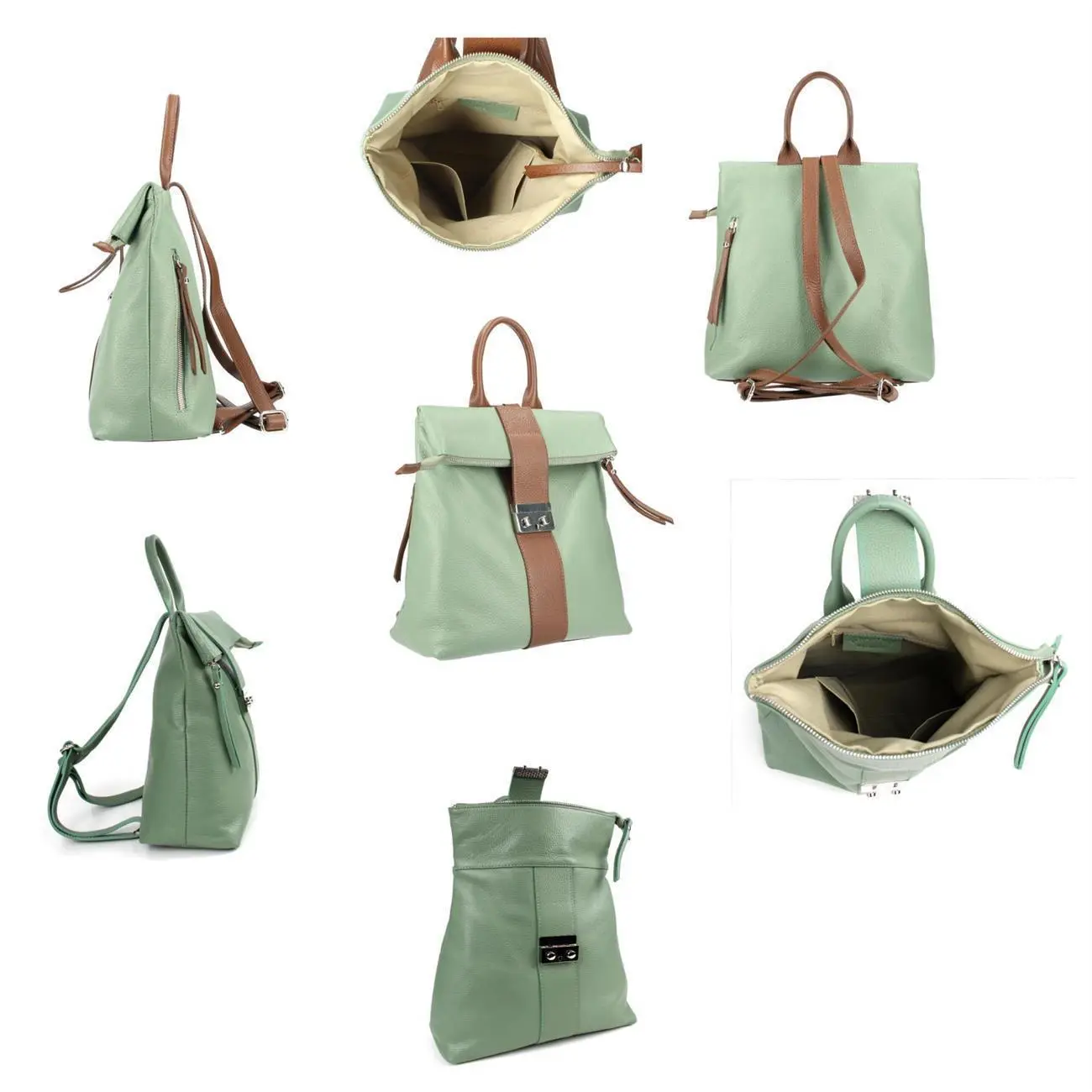 Made in Italy XL Damen Leder Roll Top Rucksack Cityrucksack Shopper Handtasche Schultertasche Ledertasche Freizeitrucksack Tasche Nur noch ein Tag übrig