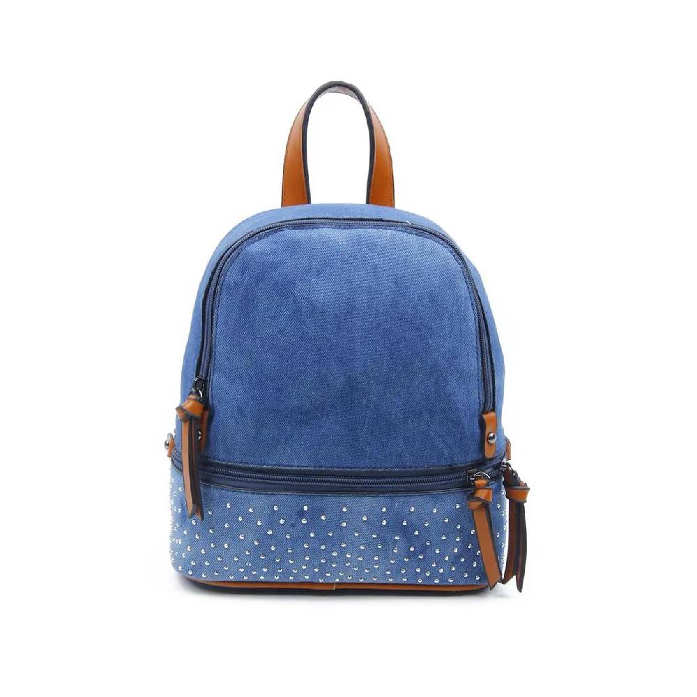 OBC DAMEN MÄDCHEN JEANS RUCKSACK BACKPACK Strasssteine Glitzer Denim Baumwolle Cityrucksack Stadtrucksack Schultertasche Handtasche 2025