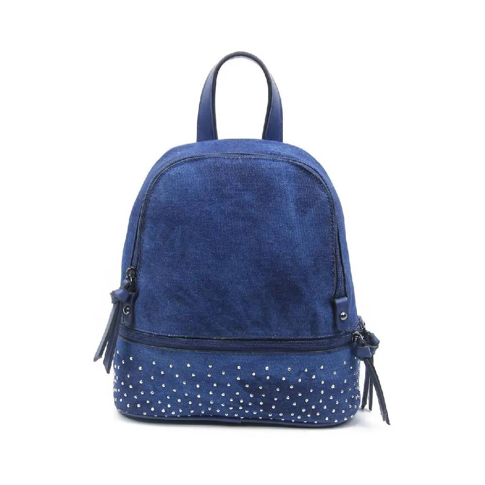 OBC DAMEN MÄDCHEN JEANS RUCKSACK BACKPACK Strasssteine Glitzer Denim Baumwolle Cityrucksack Stadtrucksack Schultertasche Handtasche 2025