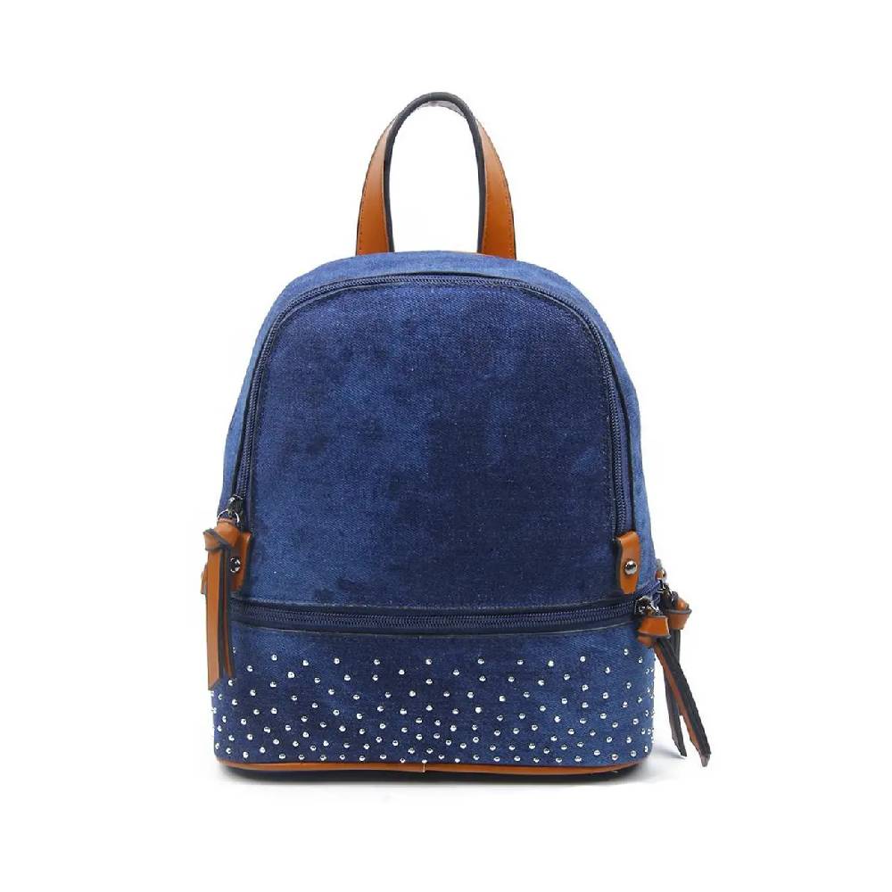 OBC DAMEN MÄDCHEN JEANS RUCKSACK BACKPACK Strasssteine Glitzer Denim Baumwolle Cityrucksack Stadtrucksack Schultertasche Handtasche 2025