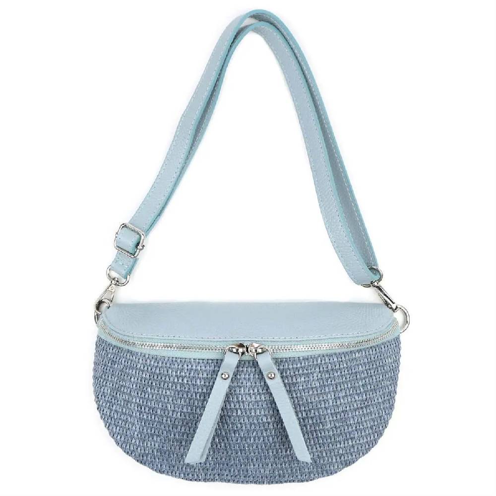 Made in Italy Damen Leder Tasche Basttasche Schultertasche Gürteltasche Sommer Strandtasche Crossbody Bauchtasche Umhängetasche Cross-Over Bodybag Handytasche Geflochten Bast Abendtasche Fabrik Onlineshop