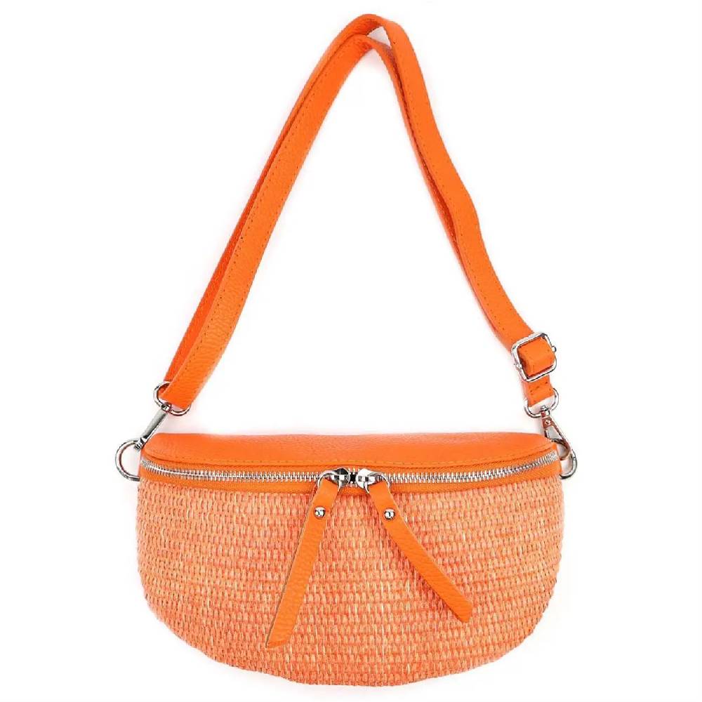 Made in Italy Damen Leder Tasche Basttasche Schultertasche Gürteltasche Sommer Strandtasche Crossbody Bauchtasche Umhängetasche Cross-Over Bodybag Handytasche Geflochten Bast Abendtasche Fabrik Onlineshop