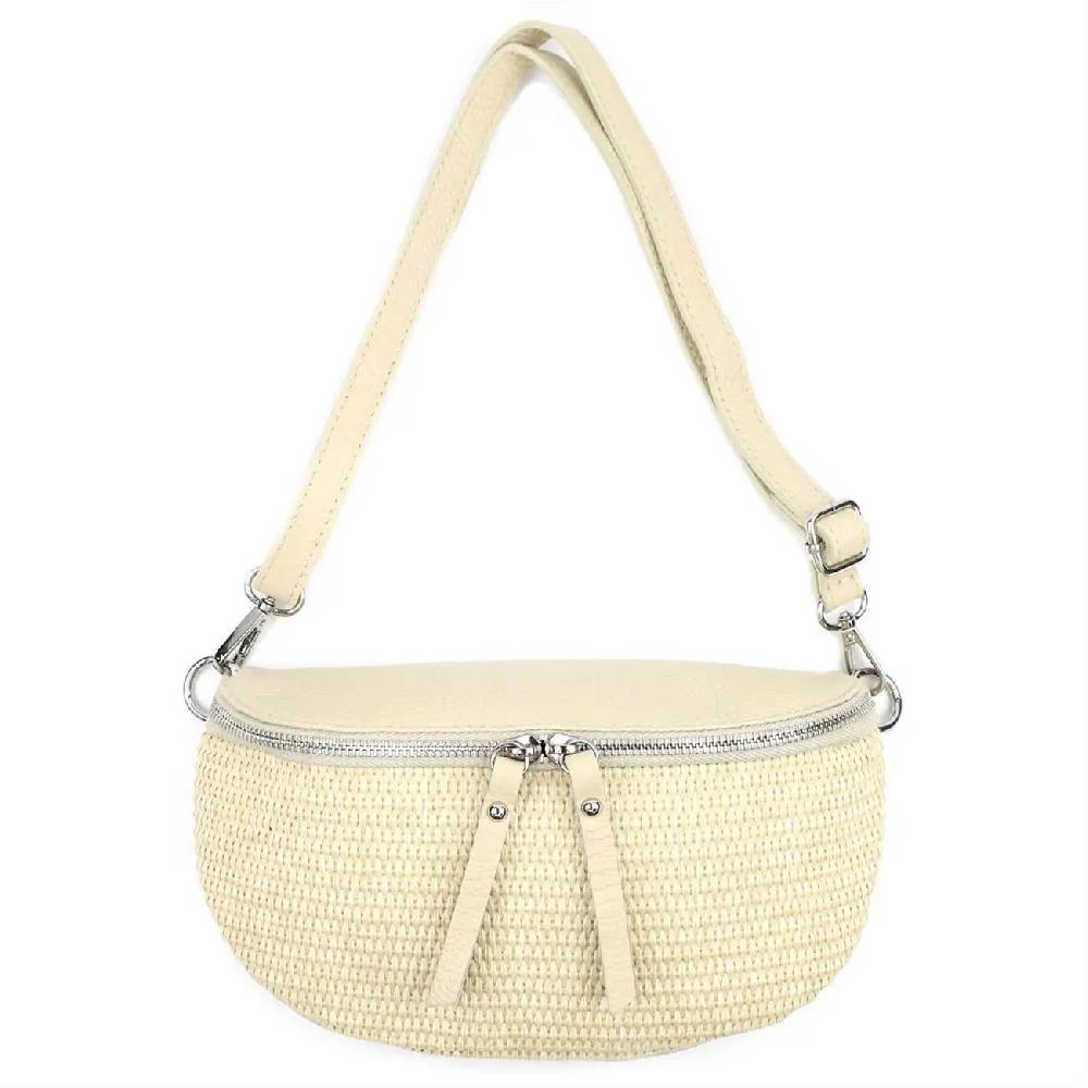 Made in Italy Damen Leder Tasche Basttasche Schultertasche Gürteltasche Sommer Strandtasche Crossbody Bauchtasche Umhängetasche Cross-Over Bodybag Handytasche Geflochten Bast Abendtasche Fabrik Onlineshop