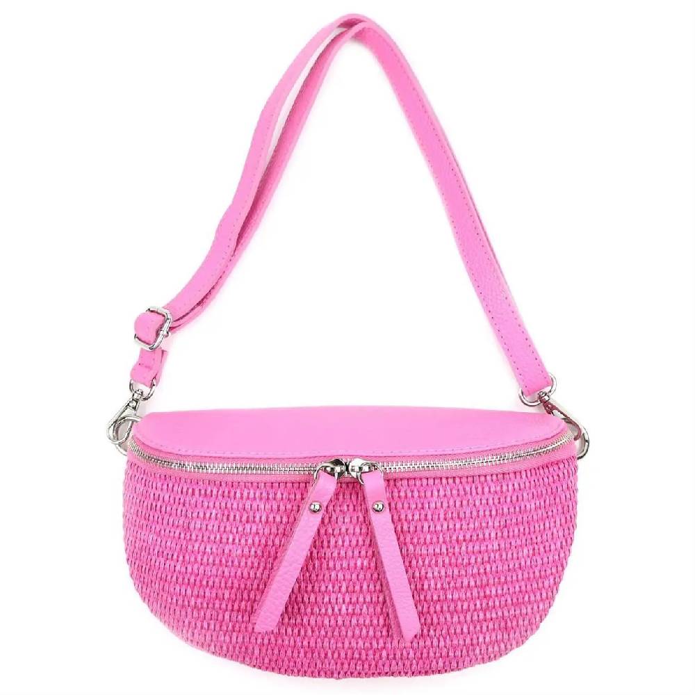 Made in Italy Damen Leder Tasche Basttasche Schultertasche Gürteltasche Sommer Strandtasche Crossbody Bauchtasche Umhängetasche Cross-Over Bodybag Handytasche Geflochten Bast Abendtasche Fabrik Onlineshop