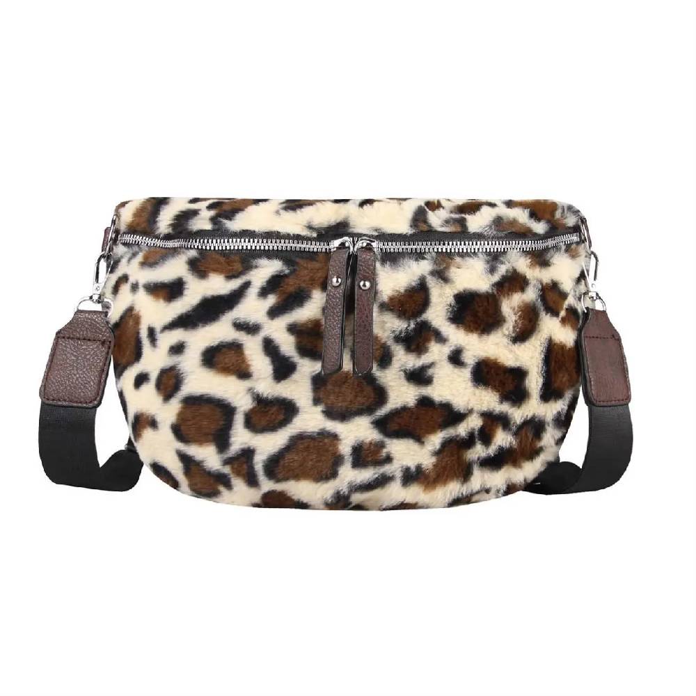 OBC DAMEN LEOPARDEN PRINT Tasche Teddyfell Plüsch Bauchtasche Hüfttasche Schultertasche Fell Bodybag Umhängetasche Crossbody Teddyplüsch Handytasche Crossbag Gürteltasche Wintertasche Fabrikpreis