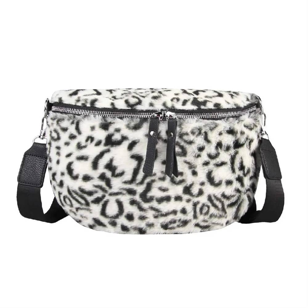 OBC DAMEN LEOPARDEN PRINT Tasche Teddyfell Plüsch Bauchtasche Hüfttasche Schultertasche Fell Bodybag Umhängetasche Crossbody Teddyplüsch Handytasche Crossbag Gürteltasche Wintertasche Fabrikpreis