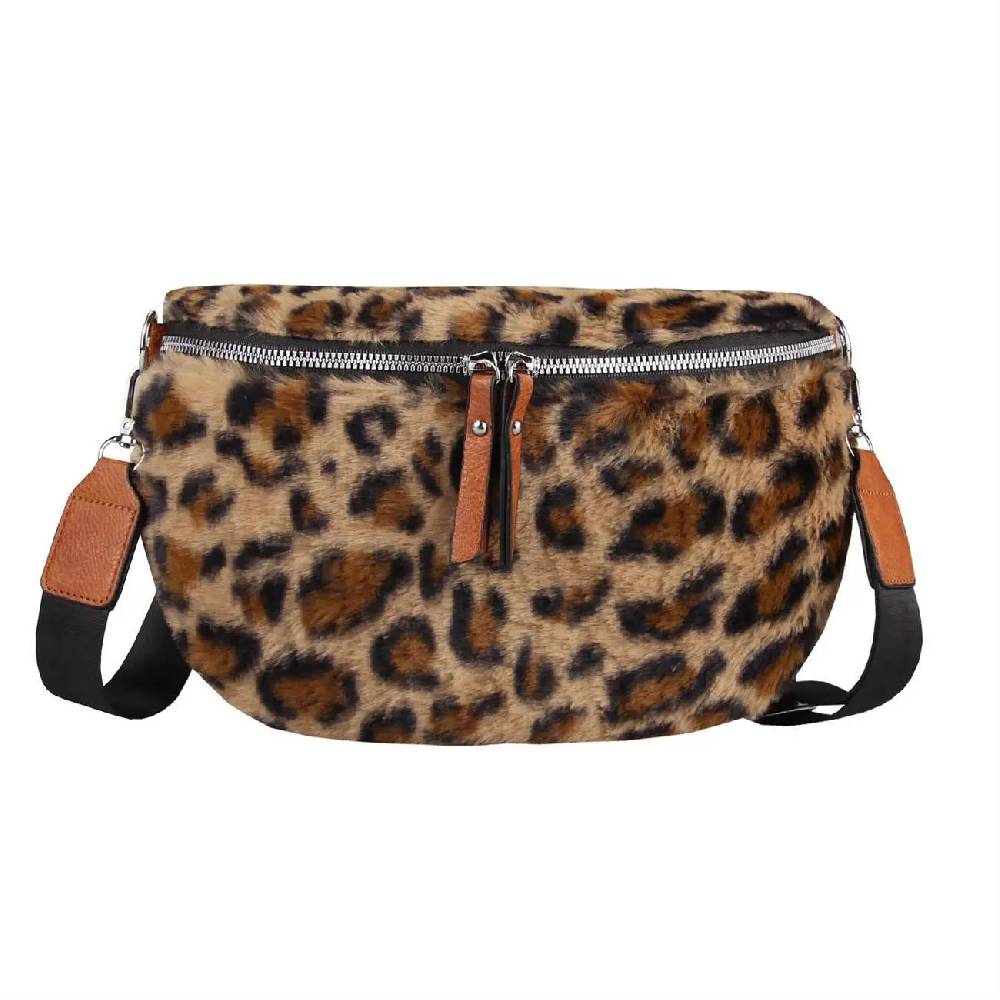 OBC DAMEN LEOPARDEN PRINT Tasche Teddyfell Plüsch Bauchtasche Hüfttasche Schultertasche Fell Bodybag Umhängetasche Crossbody Teddyplüsch Handytasche Crossbag Gürteltasche Wintertasche Fabrikpreis