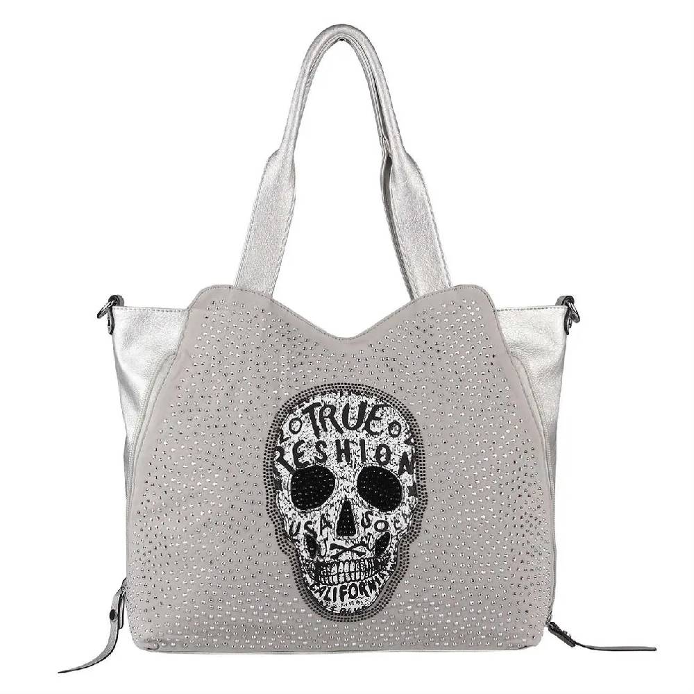 OBC XXL Damen Totenkopf Tasche Handtasche Skulls Shopper Beuteltasche Schultertasche Umhängetache Reisetasche Weekender Schädel Gothic Bag Lagerräumung