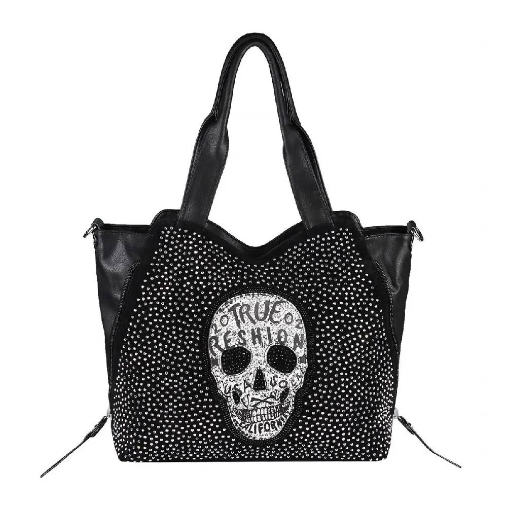 OBC XXL Damen Totenkopf Tasche Handtasche Skulls Shopper Beuteltasche Schultertasche Umhängetache Reisetasche Weekender Schädel Gothic Bag Lagerräumung
