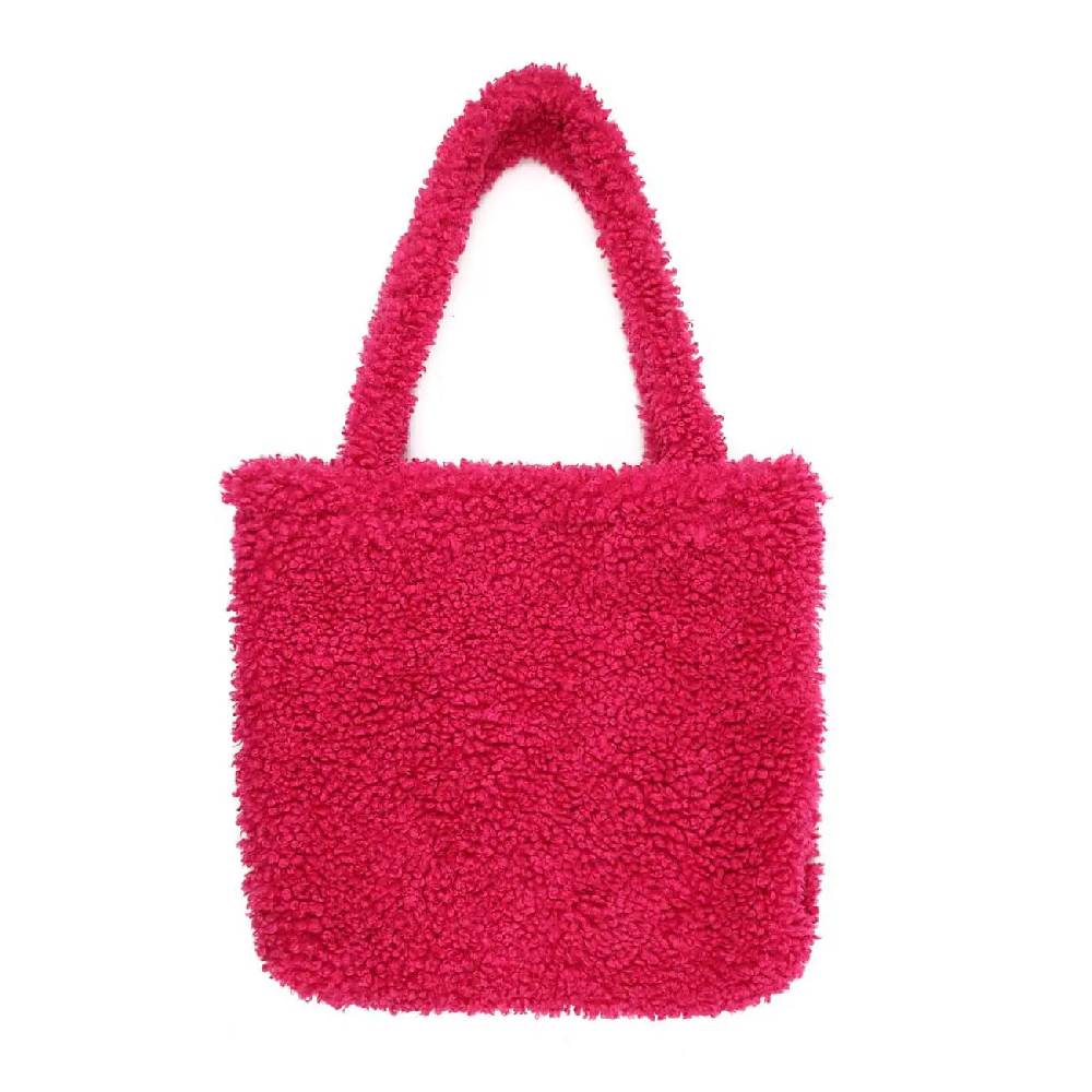 Made in Italy Damen Teddyfell Tasche Shopper Tote Bag Handtasche Plüsch Schultertasche Teddytasche Pelz Damentasche Felltasche Wintertasche Top Angebot