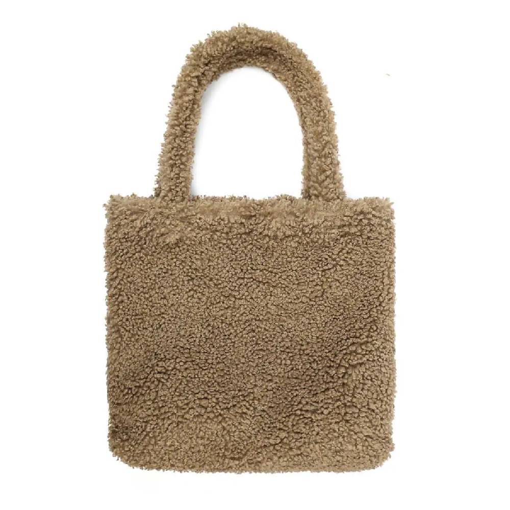 Made in Italy Damen Teddyfell Tasche Shopper Tote Bag Handtasche Plüsch Schultertasche Teddytasche Pelz Damentasche Felltasche Wintertasche Top Angebot