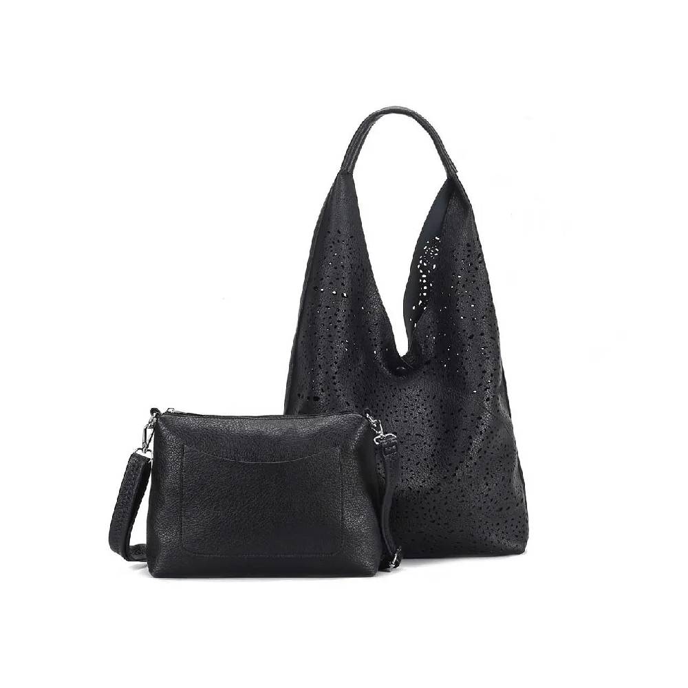 OBC DAMEN TASCHE XXL SET 2in1 Shopper Hobo Bag Schultertasche Cross Over Body Bag Umhängetasche Beuteltasche Handtasche Leder Optik Wochenangebot