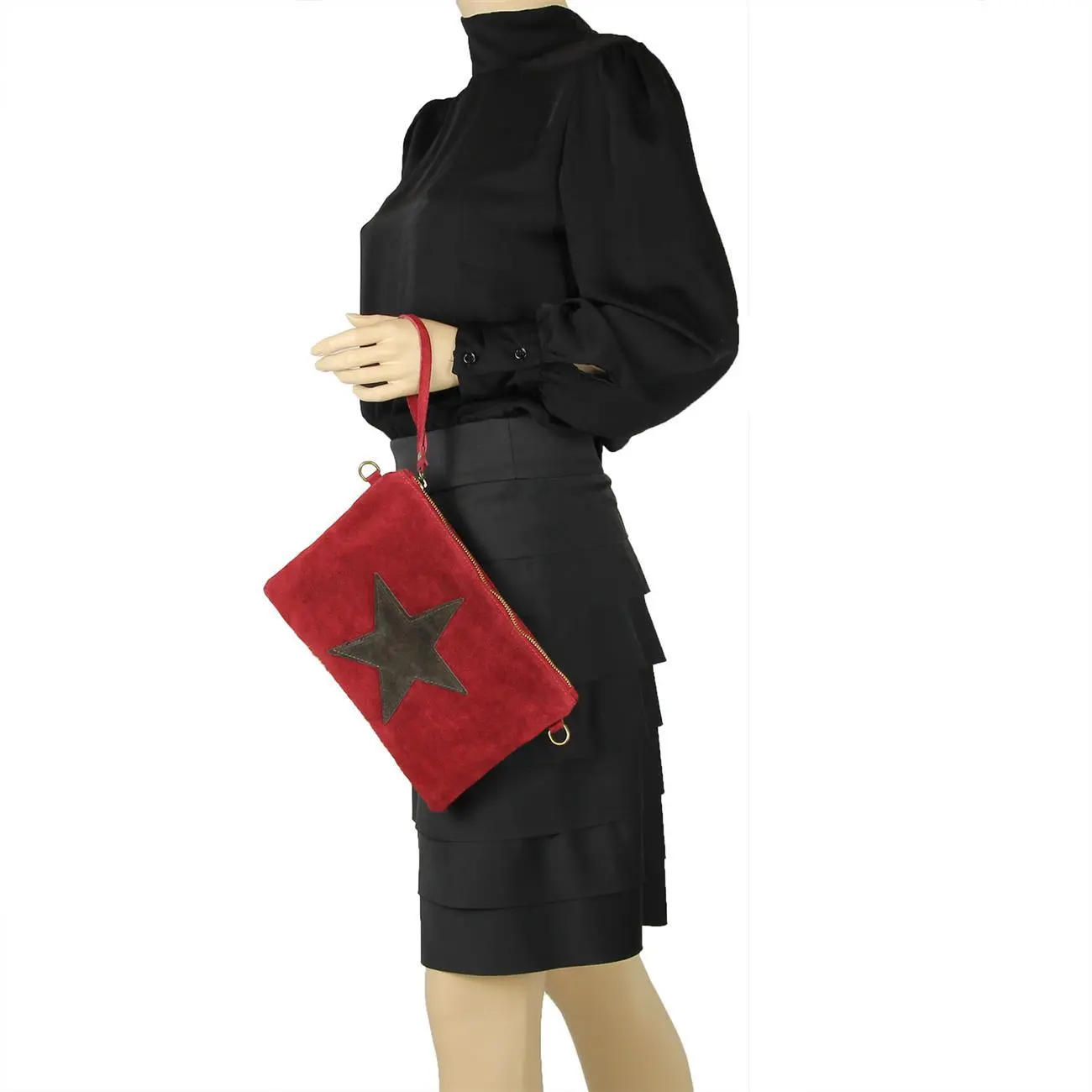 Ital. Stern Tasche Wildleder Ledertasche Schmucktasche Umhängetasche Clutch Borsetta Pochette Schultertasche CrossOver Abendtasche Black Friday