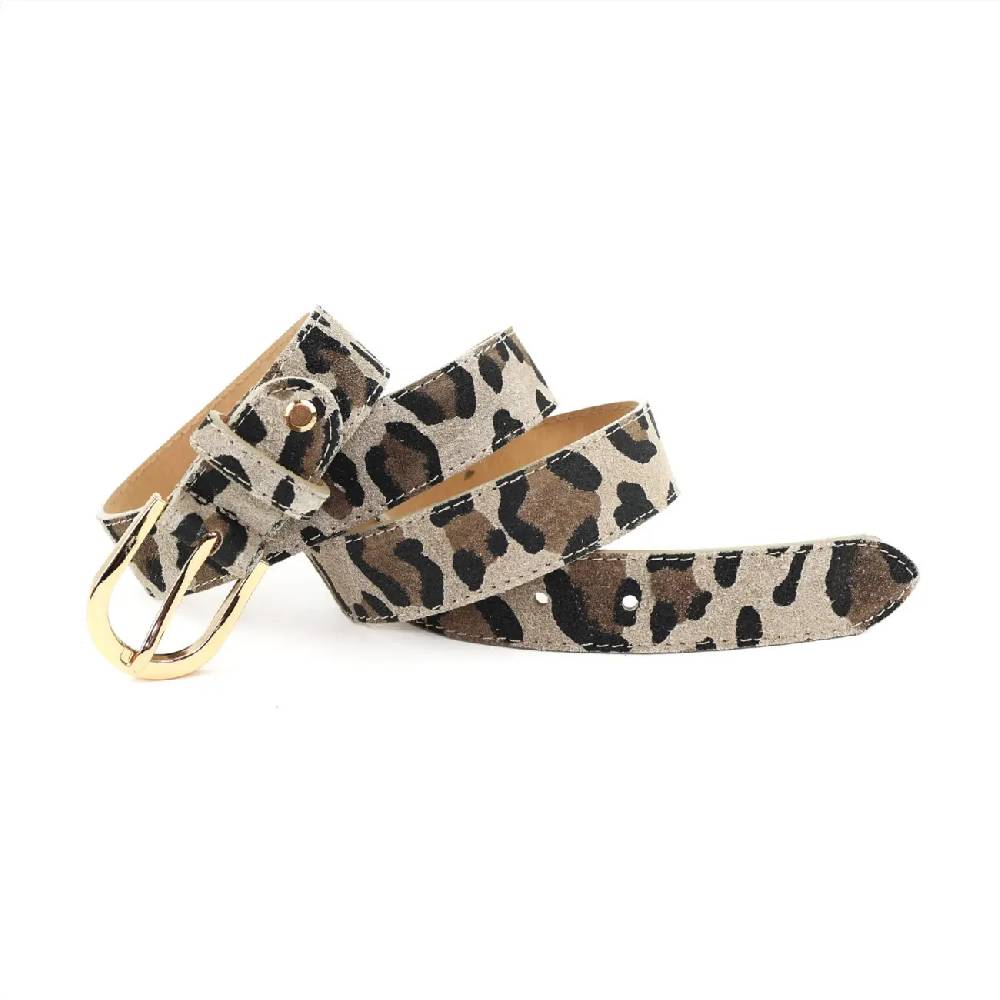Made in Italy Damen Ledergürtel Leo-Muster Wildleder Hüftgürtel Taillengürtel Rindleder Gürtel Vintage 3cm breit Weihnachtsangebot