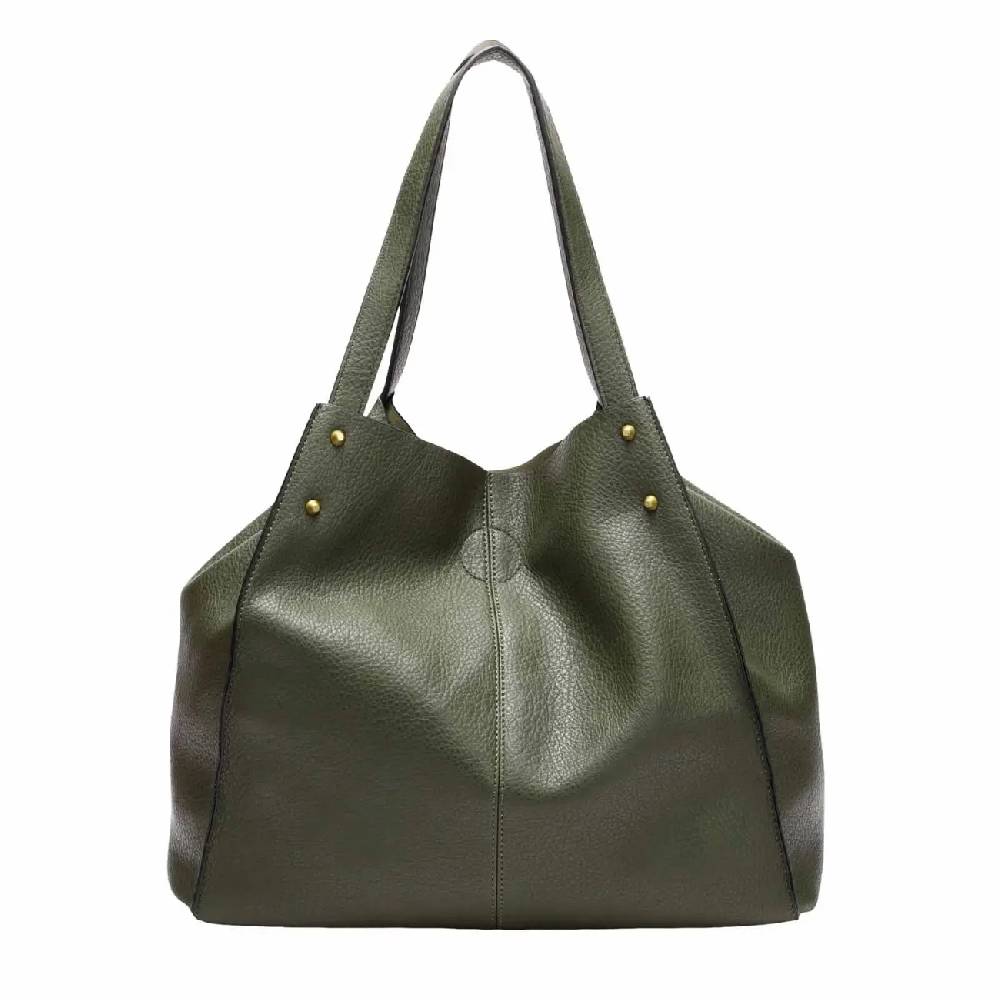 OBC DAMEN TASCHE XXL SET 2in1 Shopper Handtasche Hobo Bag Schultertasche Cross Over Body Bag Umhängetasche Crossbody Beuteltasche Leder Optik DIN-A4 Nieten Tägliche Deals