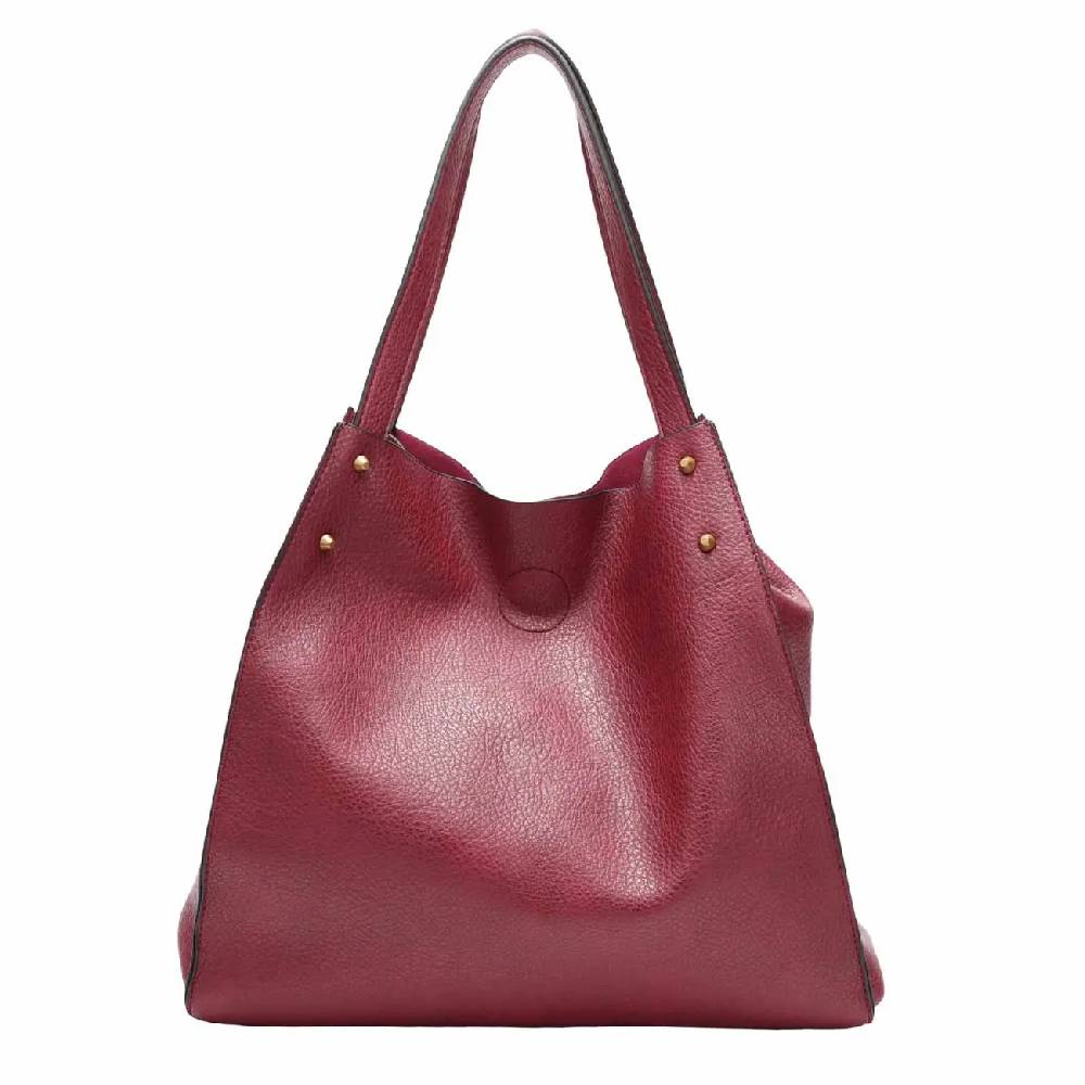 OBC DAMEN TASCHE XXL SET 2in1 Shopper Handtasche Hobo Bag Schultertasche Cross Over Body Bag Umhängetasche Crossbody Beuteltasche Leder Optik DIN-A4 Nieten Tägliche Deals