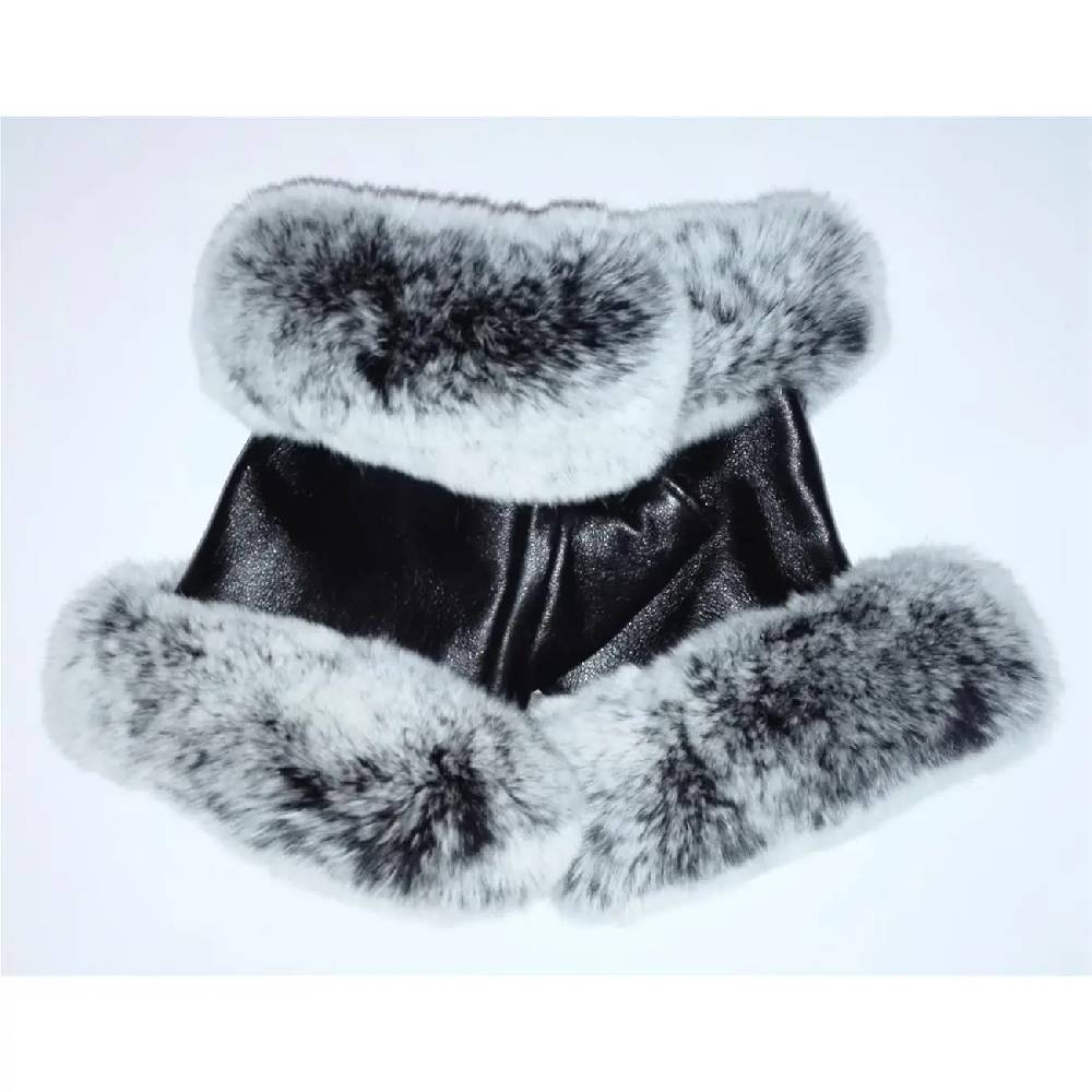 OBC DAMEN warme Handschuhe echt LEDER echt FELL Kaninfell Kaninchen Winter & Herbst Winterhandschuhe flauschig schwarz weiß grau XL Letzter Tag