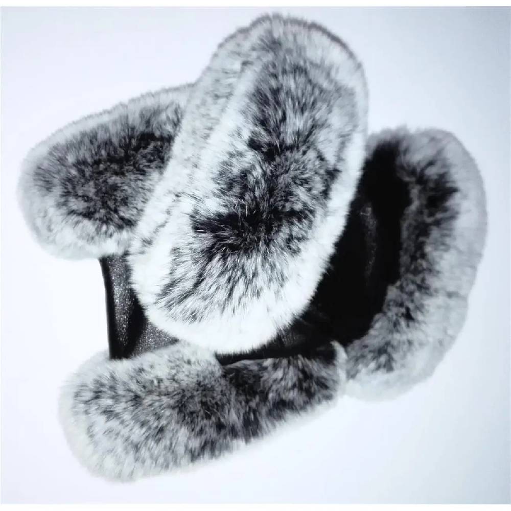 OBC DAMEN warme Handschuhe echt LEDER echt FELL Kaninfell Kaninchen Winter & Herbst Winterhandschuhe flauschig schwarz weiß grau XL Letzter Tag