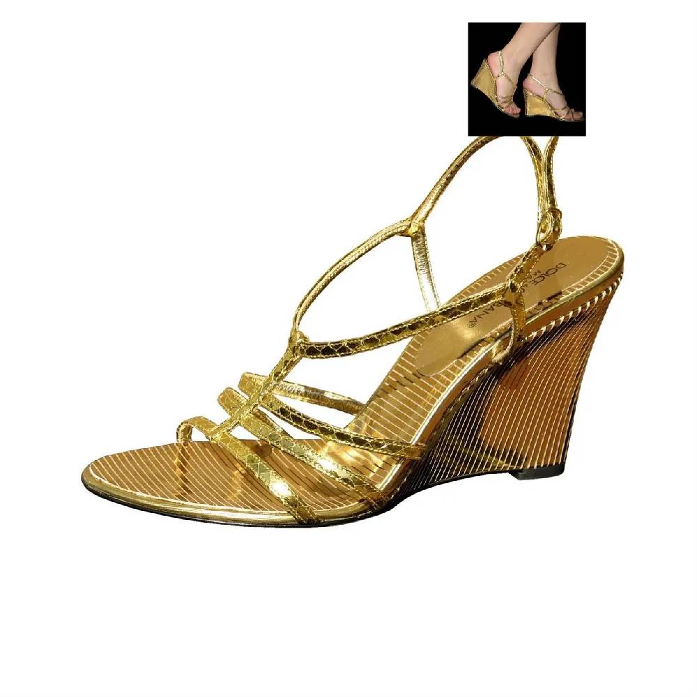 Dolce & Gabbana D&G HIGH HEELS Keil Sandalette Wedges Lederschuhe Schuhe Gold Bis zu 50% Rabatt