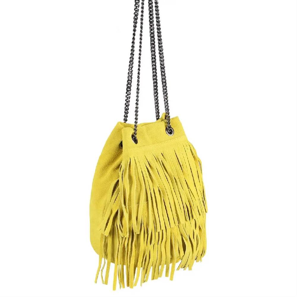 Made in Italy Damen Leder Tasche Fransen Shopper Kettentasche Beutel Wildleder Handtasche Umhängetasche Bucket Bag Schultertasche Ledertasche TR977 Online