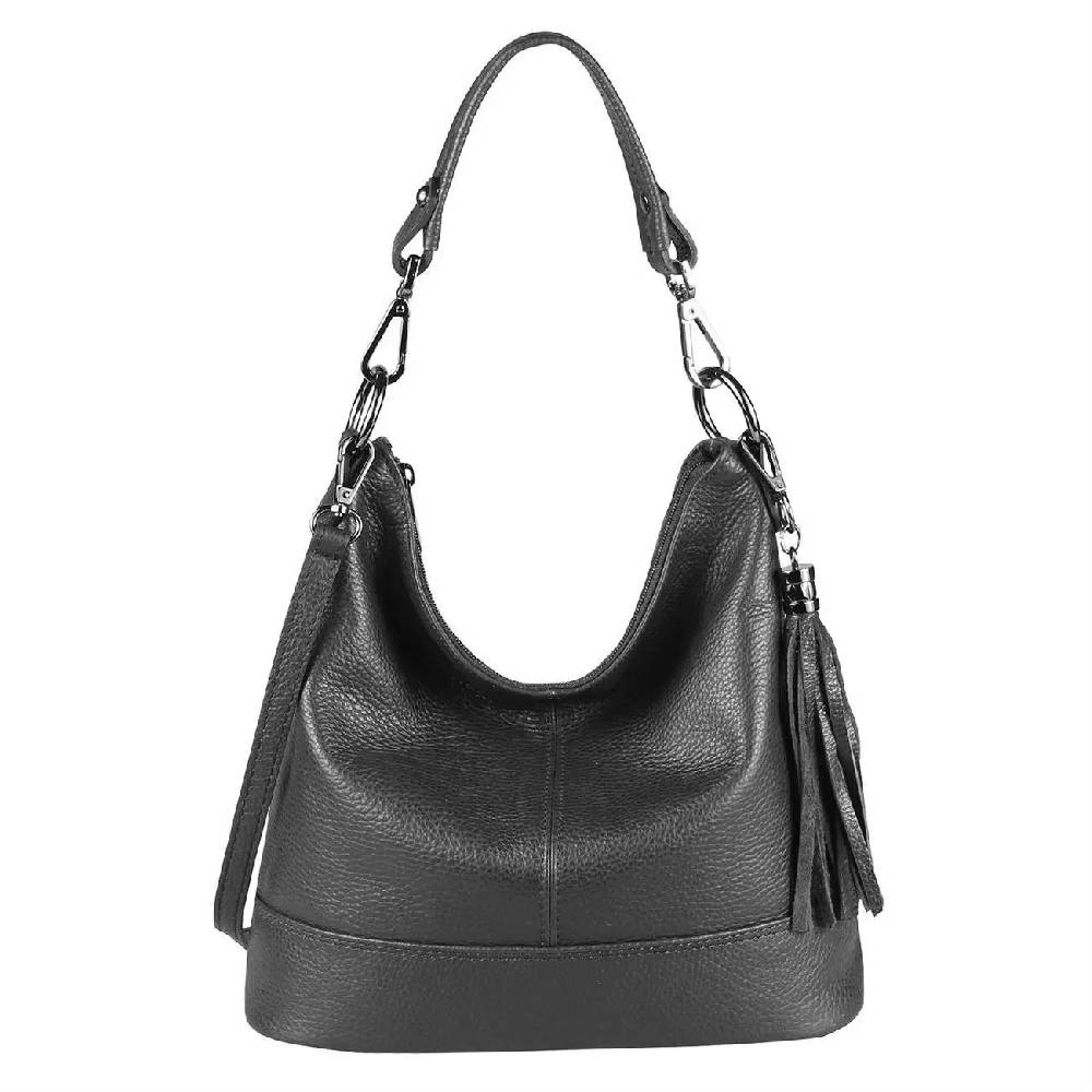OBC Made in Italy Damen Leder Tasche Umhängetasche Shopper Schultertasche Handtasche Crossbody Hobo Bag Crossover Ledertasche Damentasche Fransen Verkauf