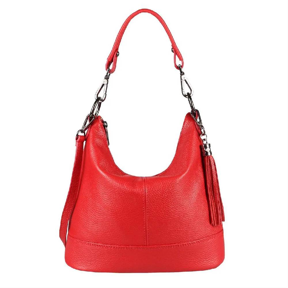 OBC Made in Italy Damen Leder Tasche Umhängetasche Shopper Schultertasche Handtasche Crossbody Hobo Bag Crossover Ledertasche Damentasche Fransen Verkauf