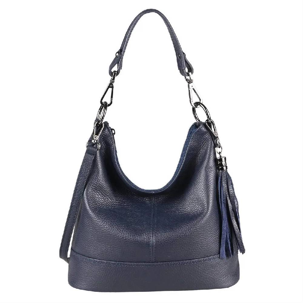 OBC Made in Italy Damen Leder Tasche Umhängetasche Shopper Schultertasche Handtasche Crossbody Hobo Bag Crossover Ledertasche Damentasche Fransen Verkauf
