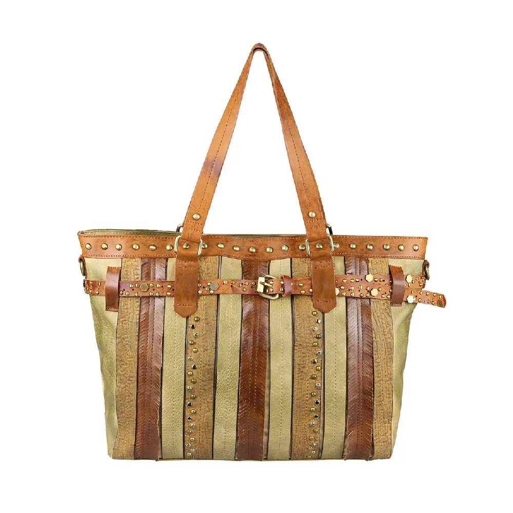 DAMEN TASCHE DIN-A4 Shopper Tote Bag Henkeltasche Handtasche Leder Optik Umhängetasche Schultertasche Beuteltasche Nietentasche Günstiger Verkauf