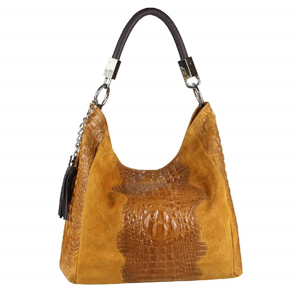 OBC Made in Italy DAMEN LEDER TASCHE KROKO-Prägung Shopper Tote Bag Wildleder Schultertasche Handtasche Business DIN-A4 Meist gekauft