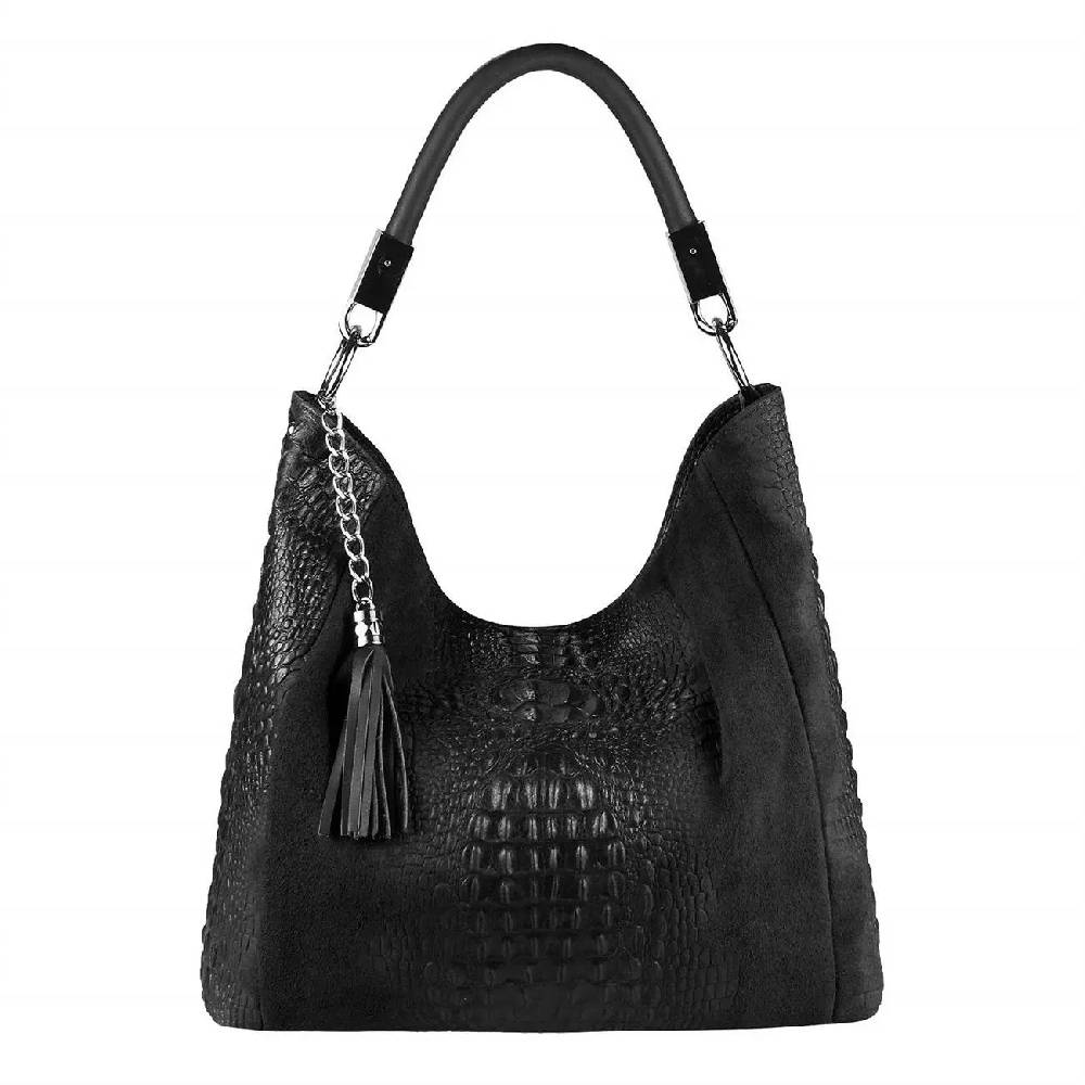 OBC Made in Italy DAMEN LEDER TASCHE KROKO-Prägung Shopper Tote Bag Wildleder Schultertasche Handtasche Business DIN-A4 Meist gekauft