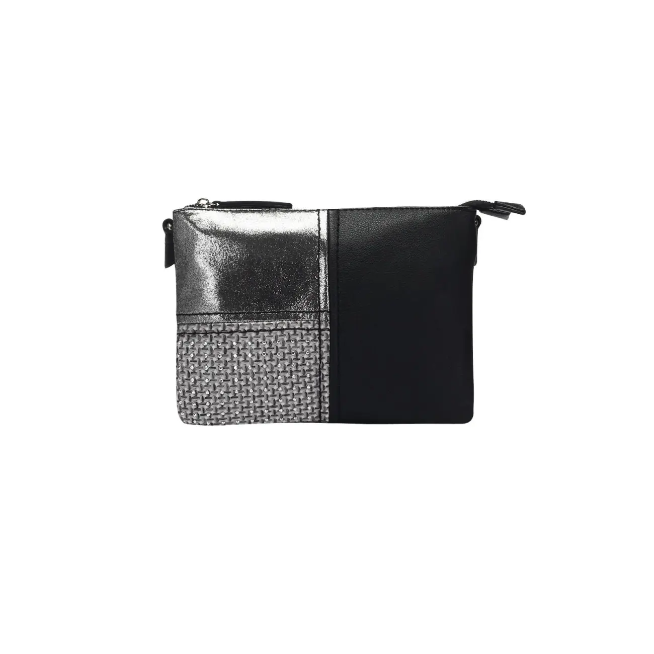 DAMEN 2xFach ABEND TASCHE CLUTCH POCHETTE Unterarmtasche Handtasche Schultertasche Umhängetasche Leder Optik Silbern Günstig kaufen