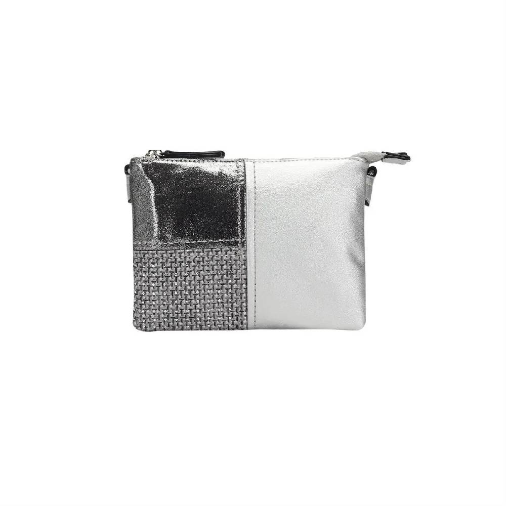 DAMEN 2xFach ABEND TASCHE CLUTCH POCHETTE Unterarmtasche Handtasche Schultertasche Umhängetasche Leder Optik Silbern Günstig kaufen