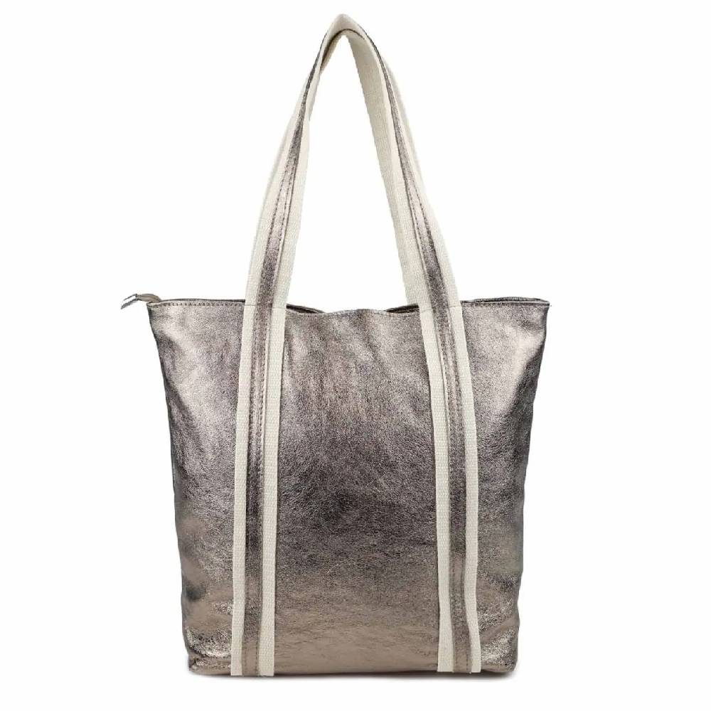 OBC Made in Italy DAMEN METALLIC ECHT LEDER HAND-TASCHE Shopper Schultertasche Tote Bag Umhängetasche Ledertasche Din-A4 Handtasche Beuteltasche Muttertagsangebot